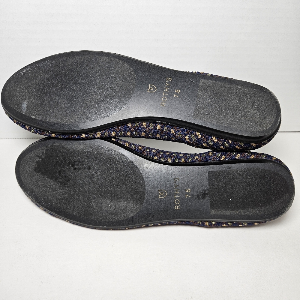 Rothy's The Bow Flat Evening Metallic Women's Sz 7.5 Ballet Plaid Navy Gold - Picture 11 of 12